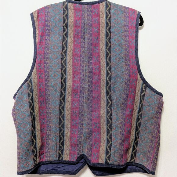 Vintage Women's 90's Geometric Stripe Vest 18/20 Jacque & Koko Blue - Picture 2 of 4